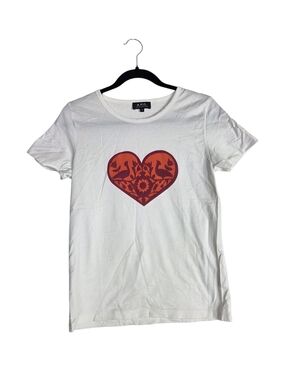 A.P.C. White Short-Sleeve Tee with Red Heart Motif